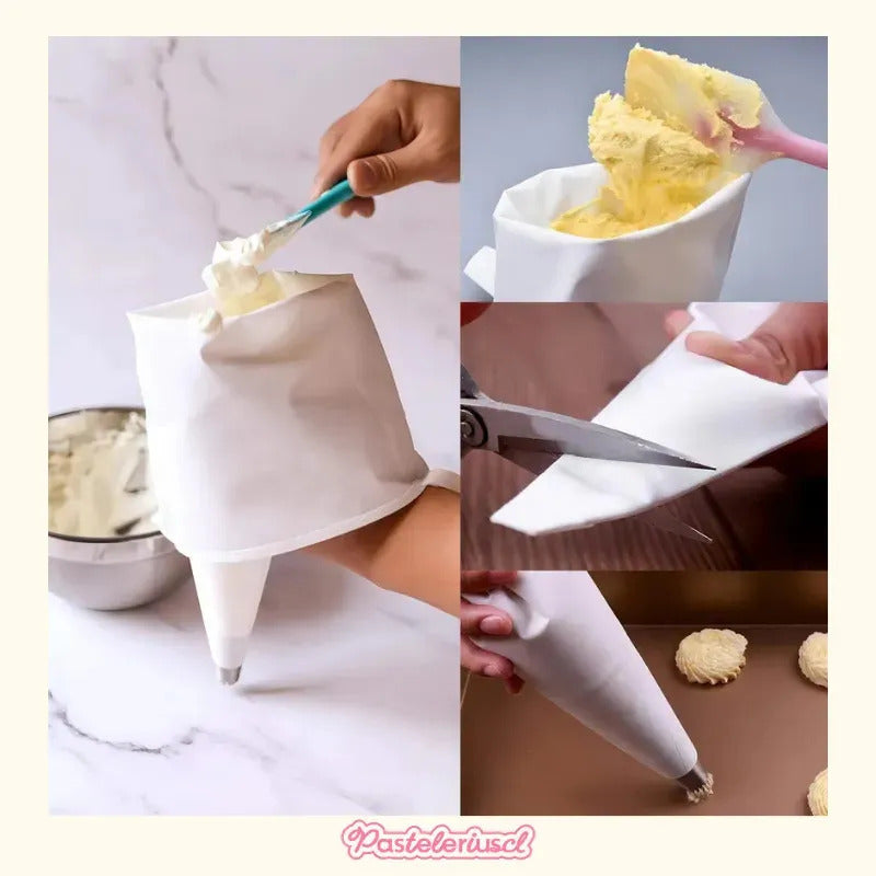 Pack X5 Manga Pastelera Profesional Tela Mangas De Tela 40cm Bolsas De Tela Reutilizables Para Decoración De Pasteles... Blanco