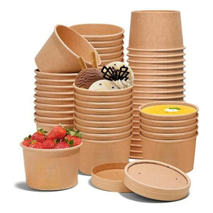 Pack X50 Pote Kraft Contenedor De Alimentos Potes C/tapa 8oz