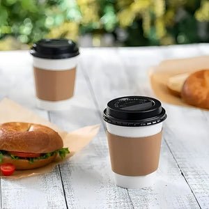 Vaso Cafe Kraft Vasos Polipapel Con Tapa Manga 8oz 50und Para Postre Coffe Desechable Termico Polipapel Vaso Con Tapa Kraft Vaso De Café Polipapel Vaso Desechable Polipapel Pasteleriuscl Blanco