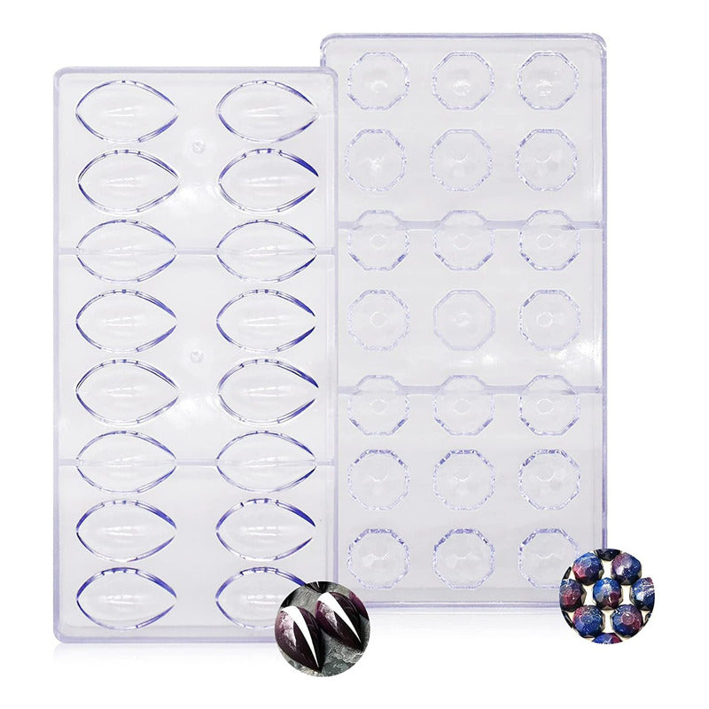 X2 Moldes Chocolate Ovalado + Moldes Policarbonato Diamante Transparente