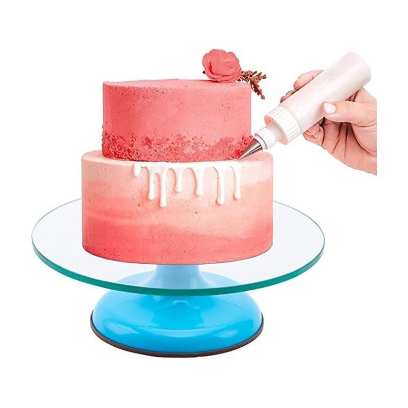 Base Giratoria Tortas Plato Giratorio Base Vidrio 30cm Azul