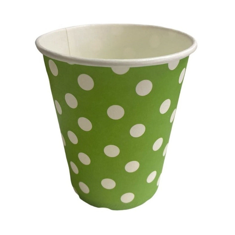 10 Vasos Desechables Decoración Vaso Cumpleaños  Verde 1615 Verde Con Lunares Blancos