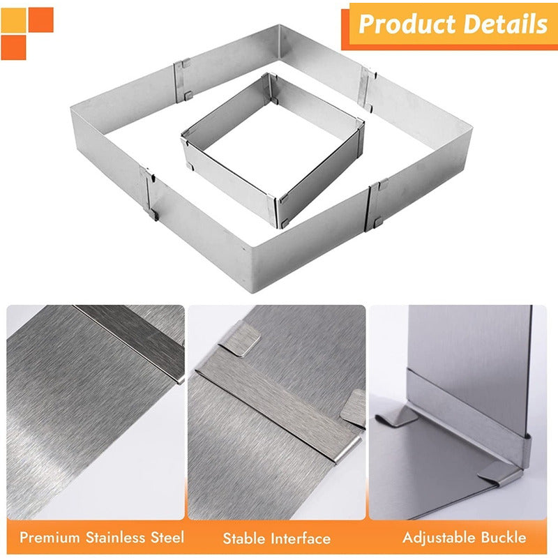 Molde De Torta Moldes Para Tortas Cuadrado Ajustable Queque Plateado