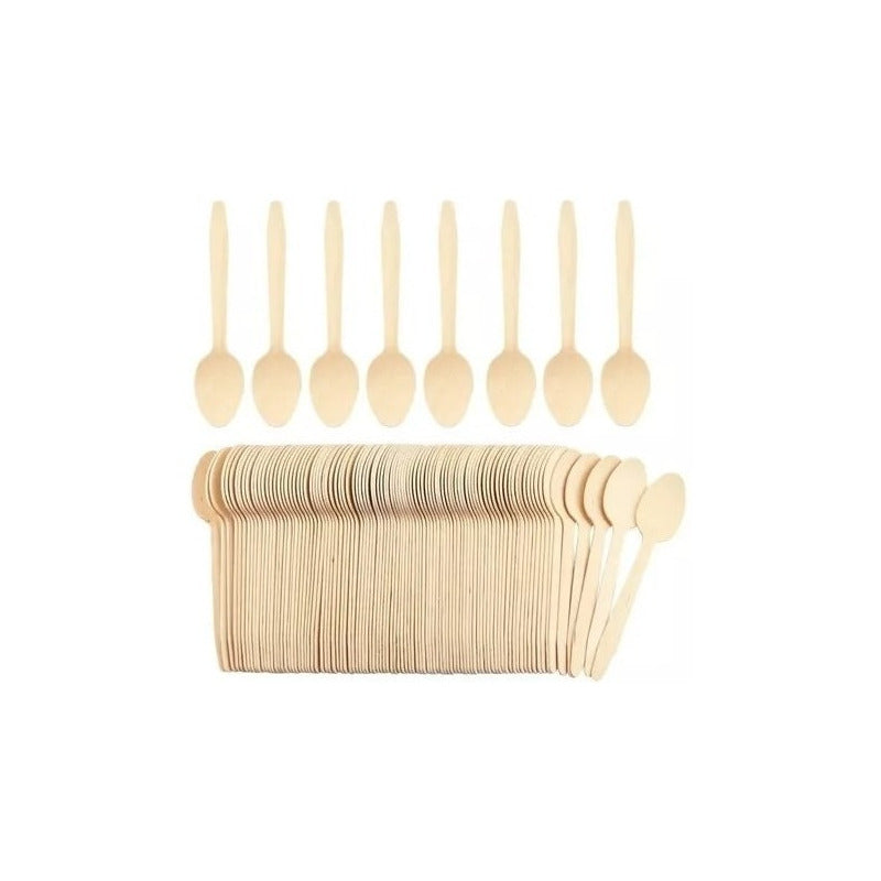 X100 Cucharas Postres Cucharas Desechables Cucharas Helado Madera Desechable