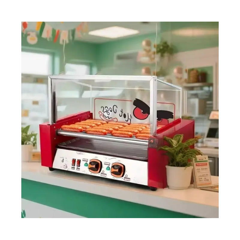 Rostizador Vienesas Parrilla Hot Dog Calentador Pan 7 Roller Máquina Comercial De Comida Rápida Rostizador Eléctrico Vienesas Parrilla 7 Rodillos Máquina Rostizador Vienesas Calentador Pasteleriuscl