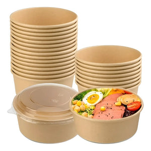 50 Bowls Plastico Bowl Con Tapa Envases Bowl Kraft 750 Cc Envase Desechable Papel Kraft Bowl Kraft Bowl Con Tapa Envase Bowl Kraft Bowl Ensalada Bowl Desechable Carton Bowl De Sopa Pasteleriuscl Beige