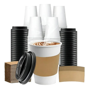 Vaso Cafe Polipapel Vaso Kraft Vaso C/tapa+manga 12oz 100und Vaso Para Bebida Caliente Vaso Chocolate Vasos Para Cafe Vaso Desechable Termico Vaso Polipapel Tazas De Café Kraft Pasteleriuscl Blanco