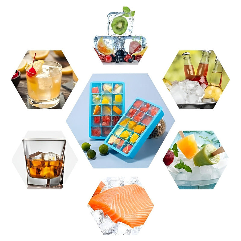 Pack X4 Cubetas De Hielo Cubetera Hielo Moldes C/tapa 15cav Multicolor / Cubetas Silicona / Con Tapa