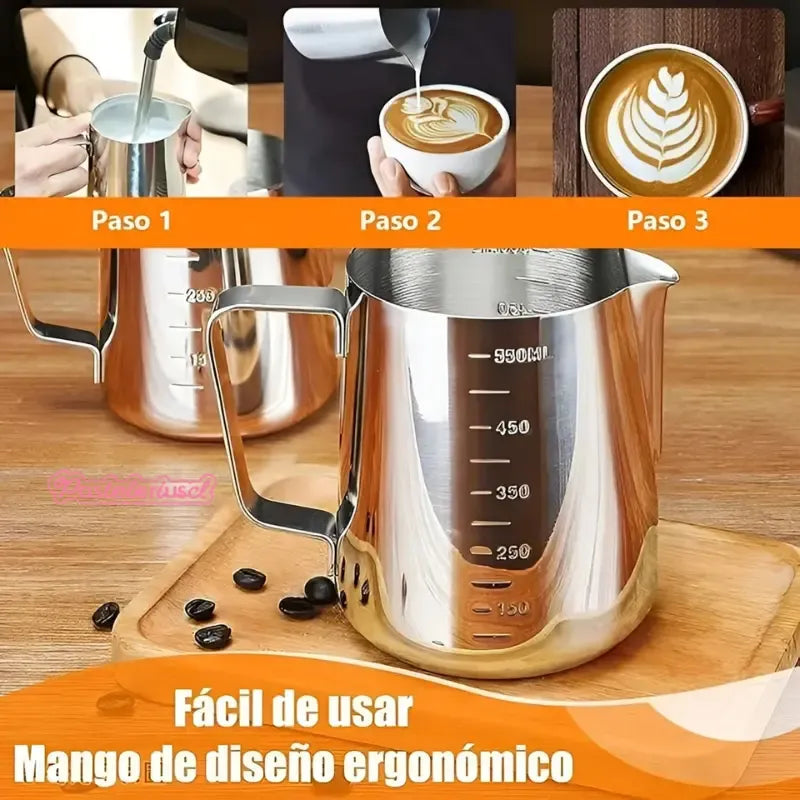 Jarra Leche Acero Lechero Barista Espumador De Leche 550ml Utensilio Barista Profesional Jarra Para Espumar Leche Jarra Para Cafetería Jarra Para Café Jarra Para Vaporizar Leche Pasteleriuscl