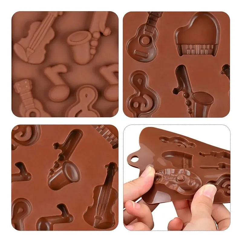 Moldes De Chocolate Moldes Silicona Chocolate Instrumentos Moldes De Silicona Flexibles Instrumentos Musicales Para... Marrón