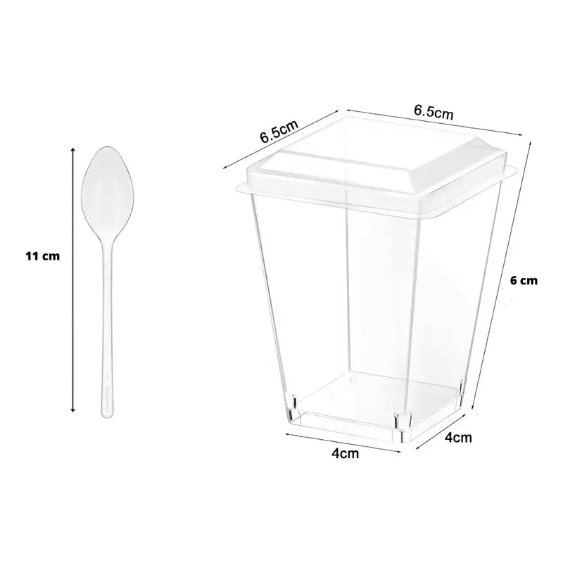 50 Set De Vasos Shot Postres Con Tapa 50 Cucharas Acrílico Transparente 046