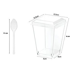 50 Set De Vasos Shot Postres Con Tapa 50 Cucharas Acrílico Transparente 046