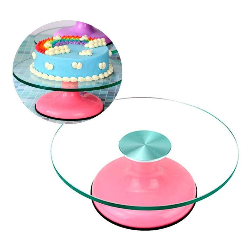 Base Giratoria Tortas Plato Giratorio Base Vidrio 30cm Rosa