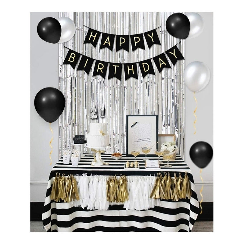 X2 Cortina Guirnalda Cumpleaños Guirnalda Cumpleaños Gris 2m Plateado Rectangular