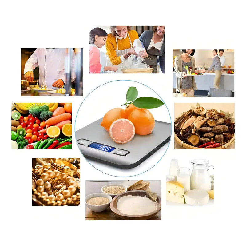 Balanza Pesa Digital Cocina Gramera Acero Inoxidable 10 Kilo Capacidad Máxima 5000 G Color Plateado 10kg 5 Kg