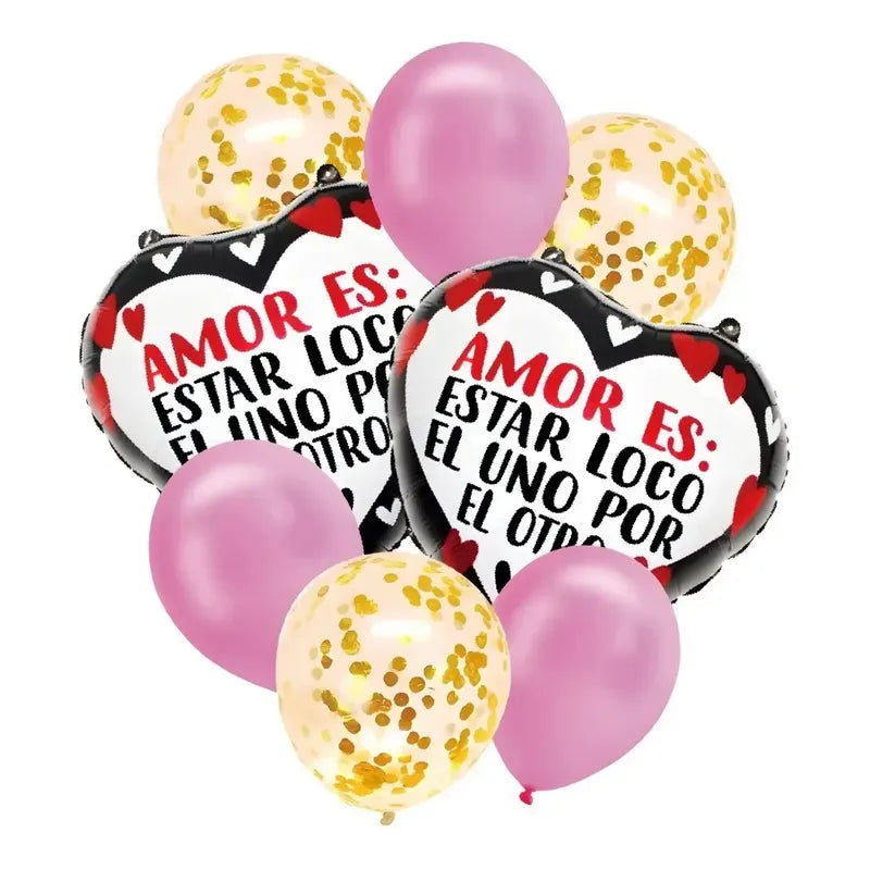 8 Globos Decoracion Cumpleaños Globos Metalico Corazon 3096 Rosado, Negro, Blanco