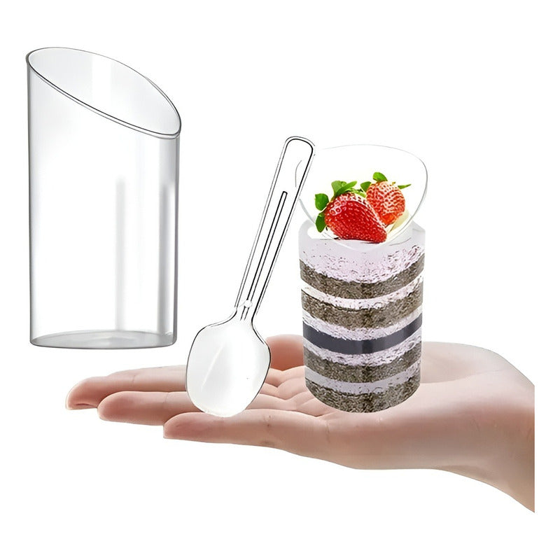 Set 100 Vasos Postres 60ml + 250 Cucharas Postres Desechable