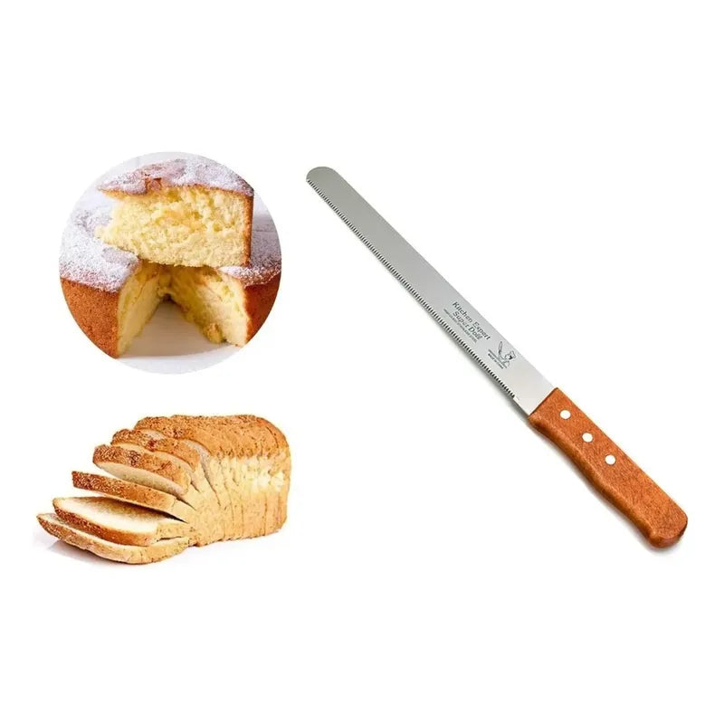 Cuchillo De Sierra Pasteleriuscl Para Pan Y Tortas De Acero Inoxidable Con Mango De Madera Gris Marron