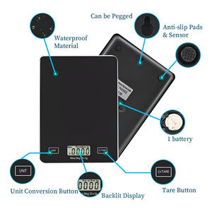 Gramera Digital Pesa Gramera Cocina Pesa Alimentos 5kg/0.01g Negro 5 Kg