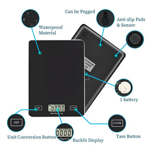 Gramera Digital Pesa Gramera Cocina Pesa Alimentos 5kg/0.01g Negro 5 Kg