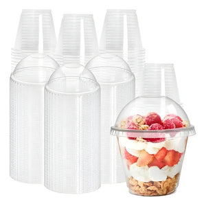 X100 Vasos Plasticos Desechables Vaso Tapa Domo Sin Hoyo 9oz Vaso Domo Sin Hoyo Vasos Domo Cereal Vasos Tapa Domo Vasos... Transparente