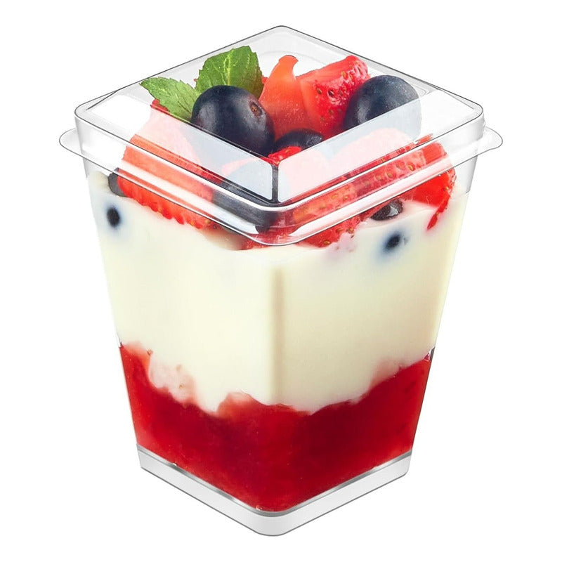 10 Vasos Para Postres Set De Vasos Shot Postres C/tapa 220ml Transparente