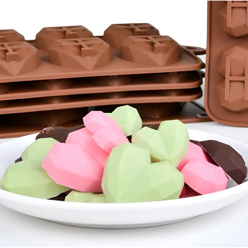 2 Moldes Mini Corazon Diamante Molde Corazón Geometrico 15 Marrón Claro