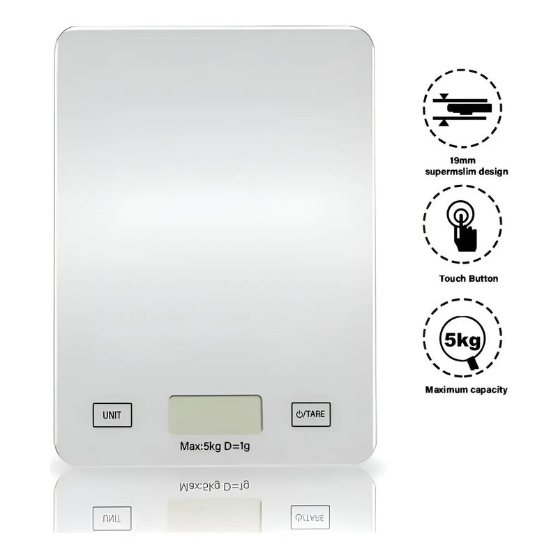Gramera Digital Pesa Gramera Cocina Pesa Alimentos 5kg/1g Bascula Comercial Balanzas Digitales Gramera Digital Pasteleriuscl Gris 5 Kg