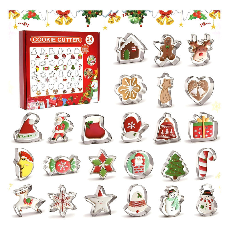 Set 24 Cortadores De Galletas Navidad Moldes Para Galletas Plateado