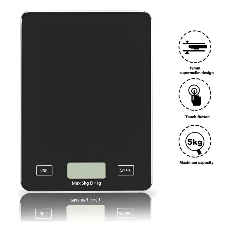 Gramera Digital Pesa Gramera Cocina Pesa Alimentos 5kg/0.01g Negro 5 Kg