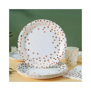 111 Vajilla De Cumpleaños Vasos Servilleta Plato Desechables Blanco/ Lunares Rosado