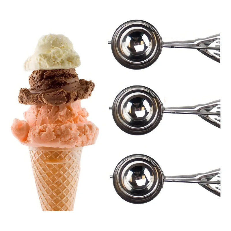 Pack X3 Cucharas Helado Cuchara Helado Cuchara De Helado 6cm Cuchara Profesional Para Helados Con Liberación De Gatillo... Plateado