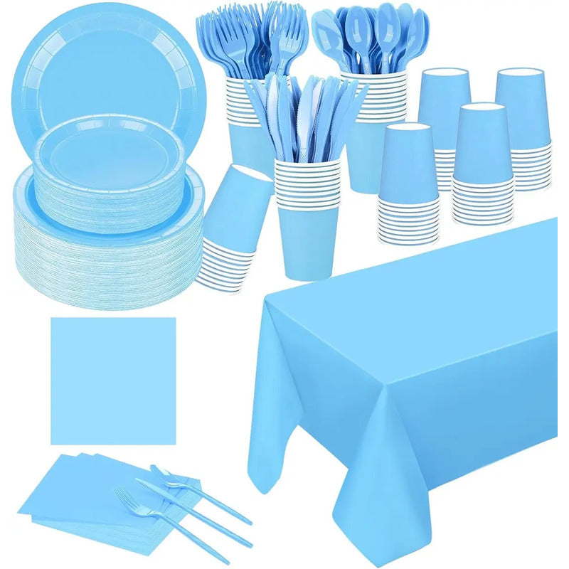 Set Cumpleaños Servilleta Vaso Plato Desechable Celeste 20p Celeste