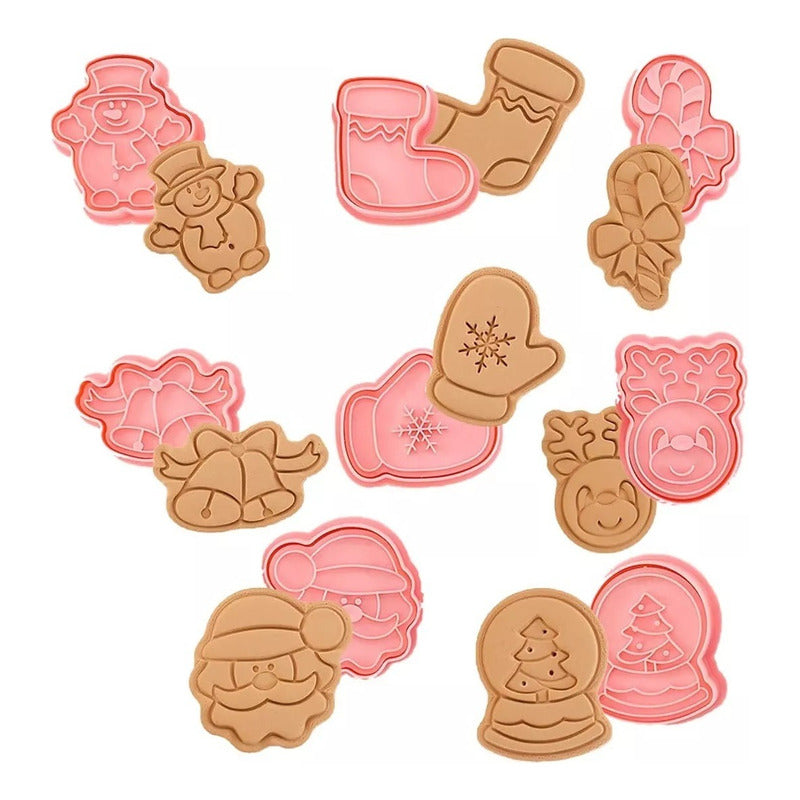 Set De Cortadores Con Sello Fondant Galletas Navidad Noel - Rosa