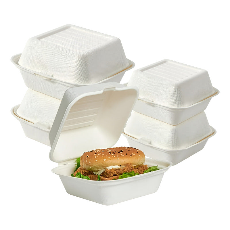 100 Envase Desechables Contenedor De Alimentos Compostables Blanco / Envases Compostables