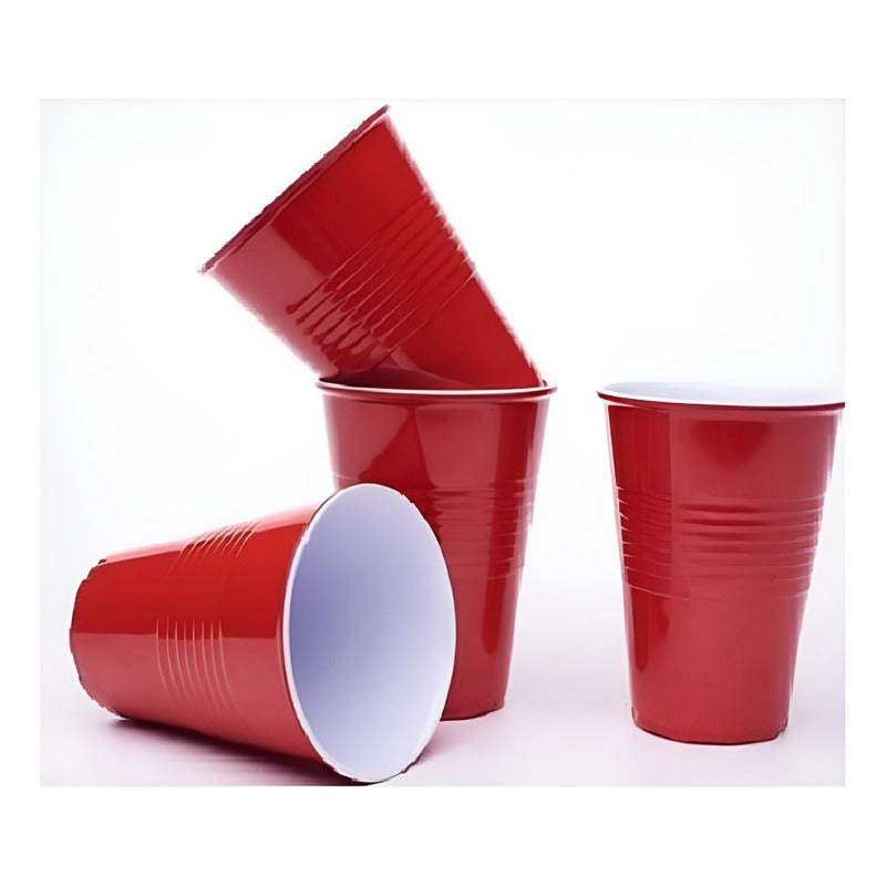 100 Vasos Plasticos Vaso Desechable Grande Bicolor 16 Oz  Rojo