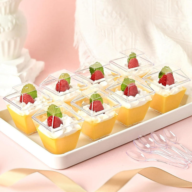 50 Vasos Para Postres Set De Vasos Shot Postres C/tapa 110ml Transparente