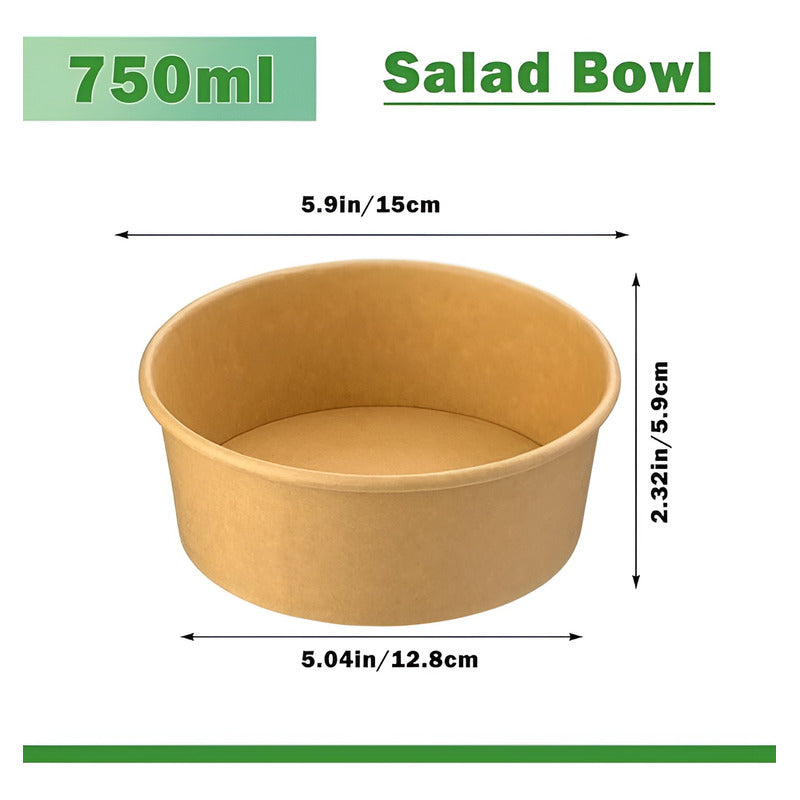 50 Bowls Plastico Bowl Con Tapa Envases Bowl Kraft 750 Cc Beige / Bowl Con Tapa 750cc