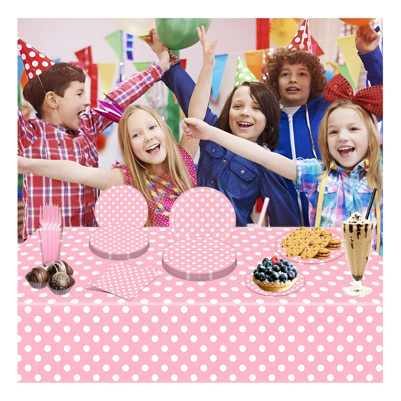 Vajilla De Cumpleaños Platos Vasos Desechables Rosa 20pcs Rosa Claro