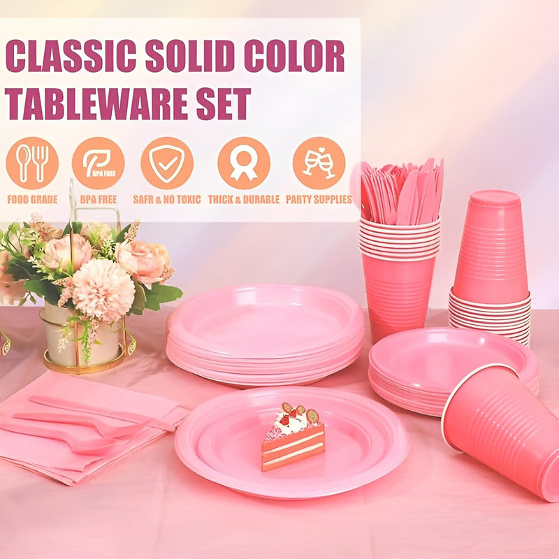 Set Cumpleaños Vasos Servilletas Platos Desechables 20 P/p Rosa