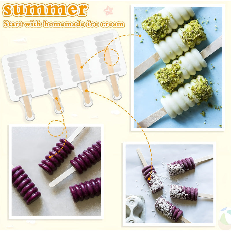 X2 Molde Helados Molde Helado Silicona Molde Paletas Mini395 Blanco / Molde Helados 4cav 6395