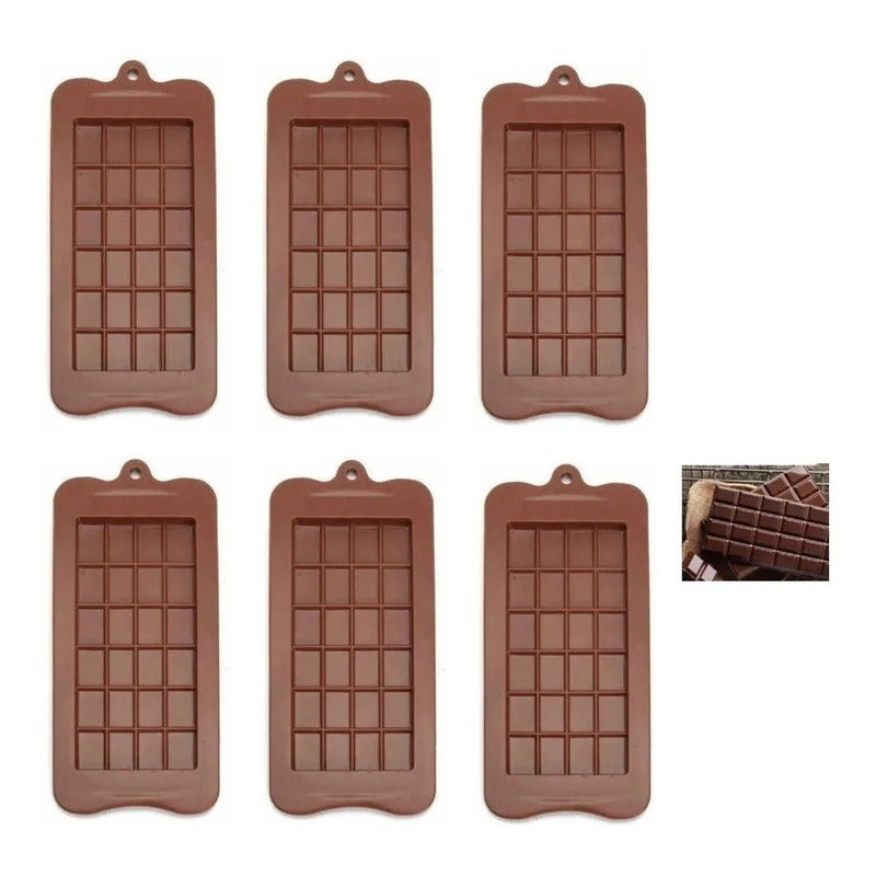 Pack X6 Moldes De Chocolate Barra De Chocolate Silicona Marrón