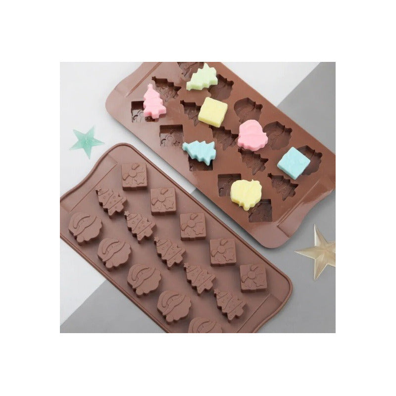4 Moldes De Chocolate Molde De Silicona Molde De Navidad Marrón 15cavid: 5arbol, 5 Regalo, 5 Santa