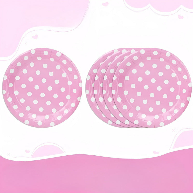 Vajilla De Cumpleaños Platos Vasos Desechables Rosa 20pcs Rosa Claro