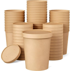 Set X50 Pote Kraft Contenedor De Alimentos Potes C/tapa 32oz