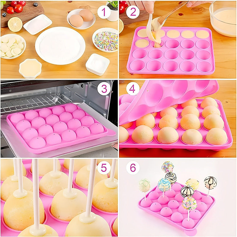Moldes Silicona Queque Moldes Reposteria Cake Pops 20cav Rosa / Molde Cake Pop 20 Cav