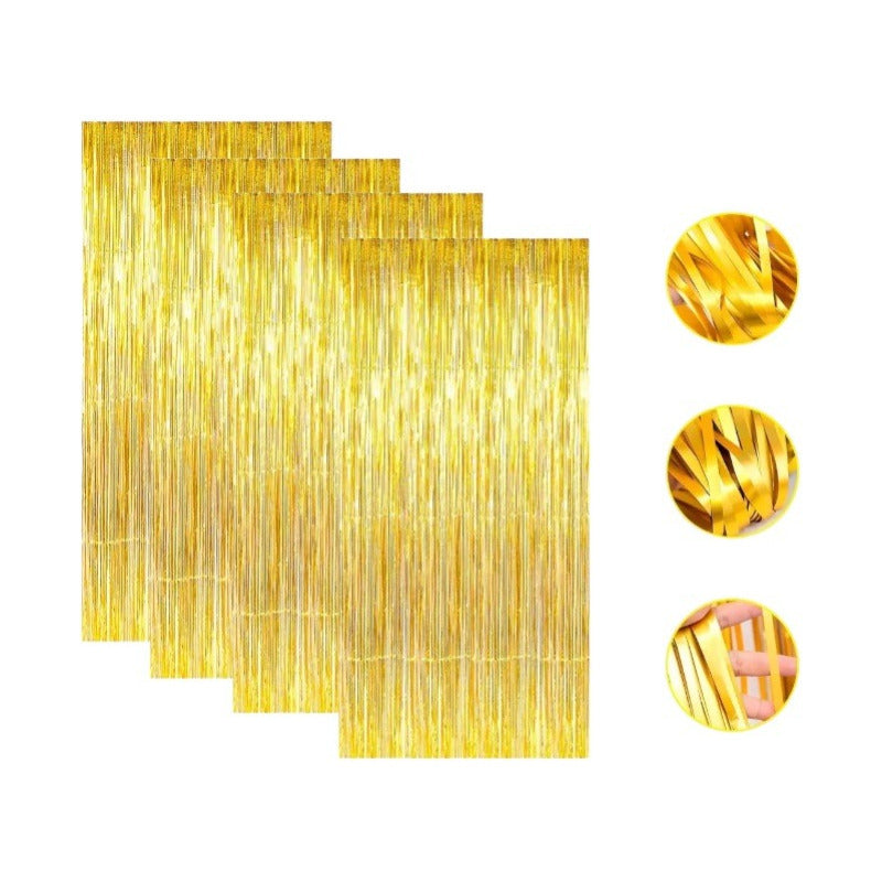 X4 Guirnalda Cortina Metálicas Cortina De Cumpleaños Dorada Dorado Rectangular