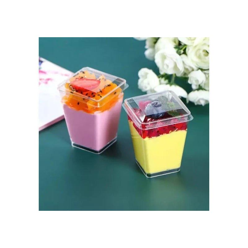 10 Vasos Para Postres Set De Vasos Shot Postres C/tapa 110ml Transparente