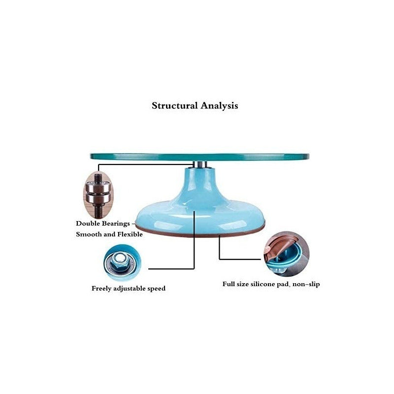 Base Giratoria Tortas Plato Giratorio Base Vidrio 30cm Azul