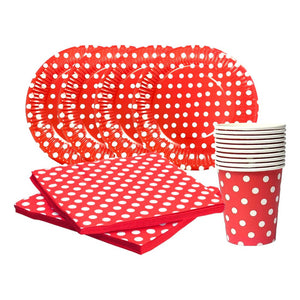 40 Vajilla Cumpleaños Vaso Servilleta Plato Desechables Rojo Rojo Lunares Blanco 18cm